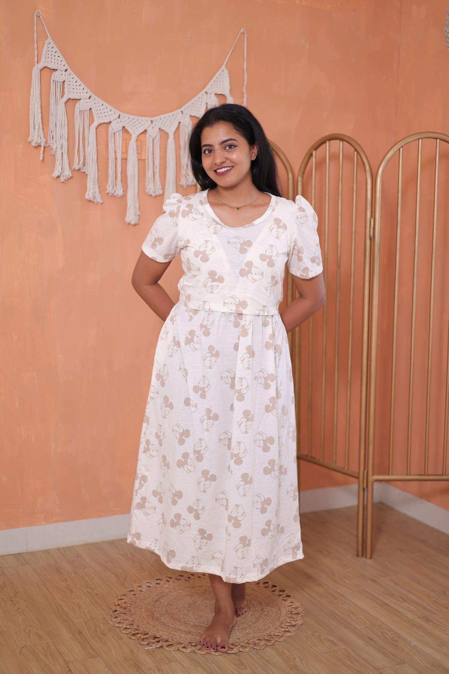 Sunset Blaze | Zipless Maternity Maxi | Puff Sleeve | Calf Length