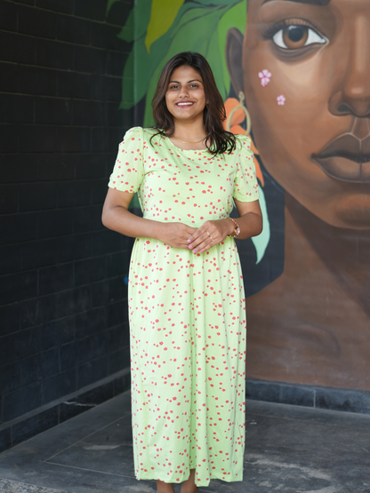 Green Floral | Zipless Maternity Maxi | Full Length