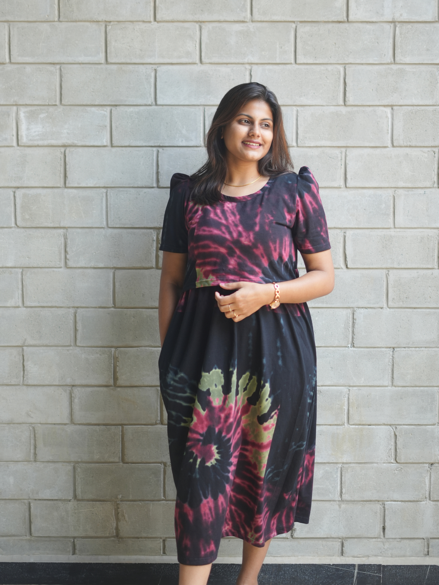 Black Tie & Dye | Zipless Maternity Maxi | Calf Length