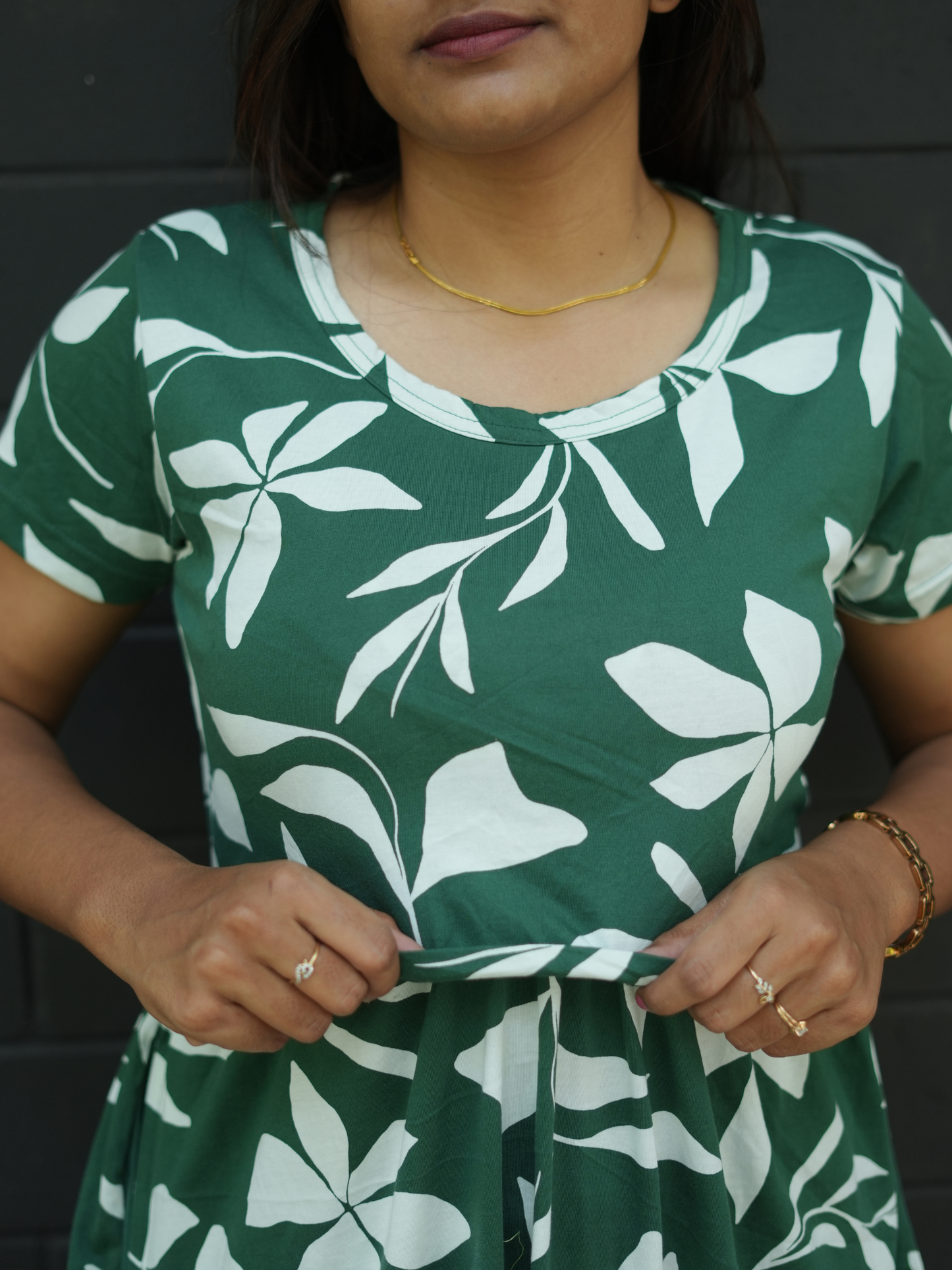 Green Leafy | Zipless Maternity Maxi | Full Length | Normal Sleeve