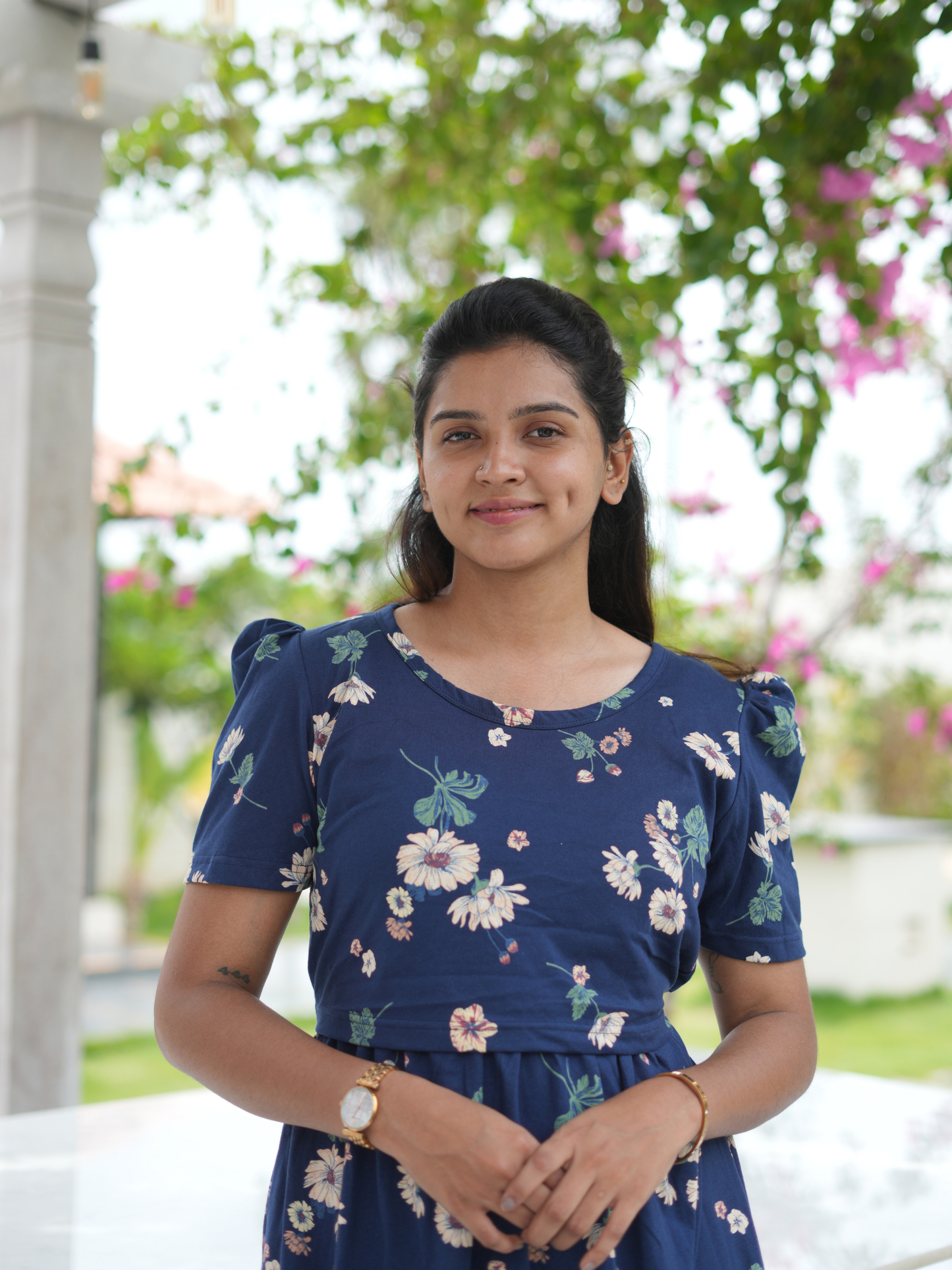 Blue Floral | Zipless Maternity Maxi | Full Length | Puff Sleeve