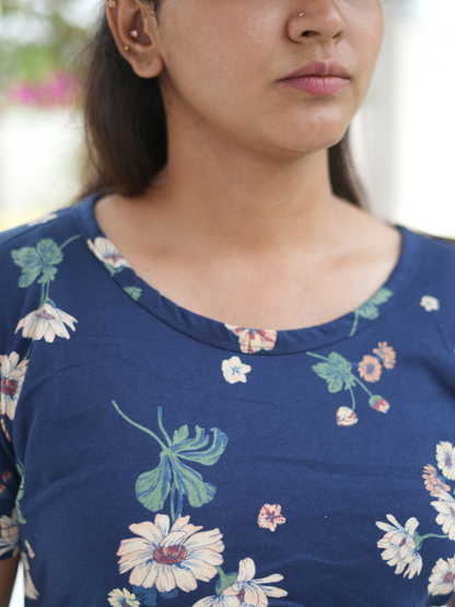 Blue Floral | Zipless Maternity Maxi | Full Length | Puff Sleeve