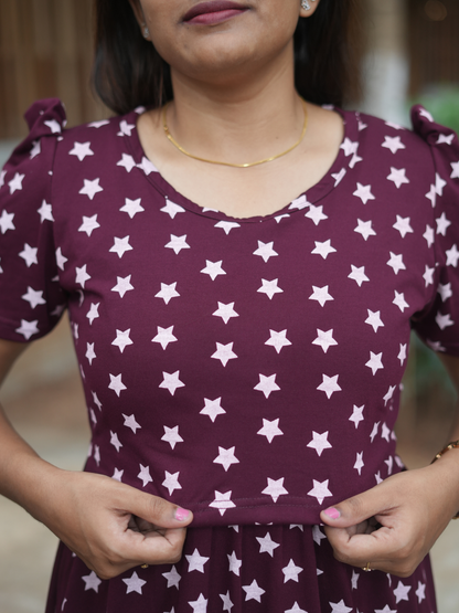 Star  | Zipless Maternity Maxi | Calf Length | Puff Sleeve