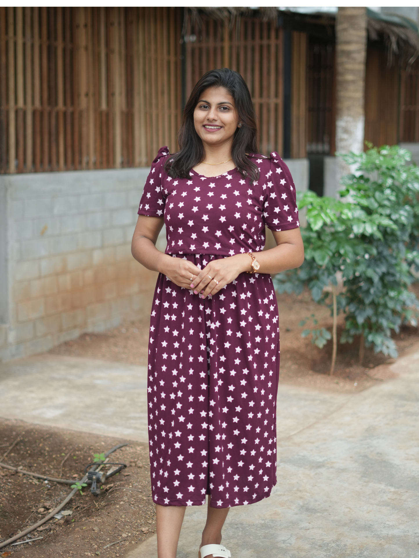 Star  | Zipless Maternity Maxi | Calf Length | Puff Sleeve