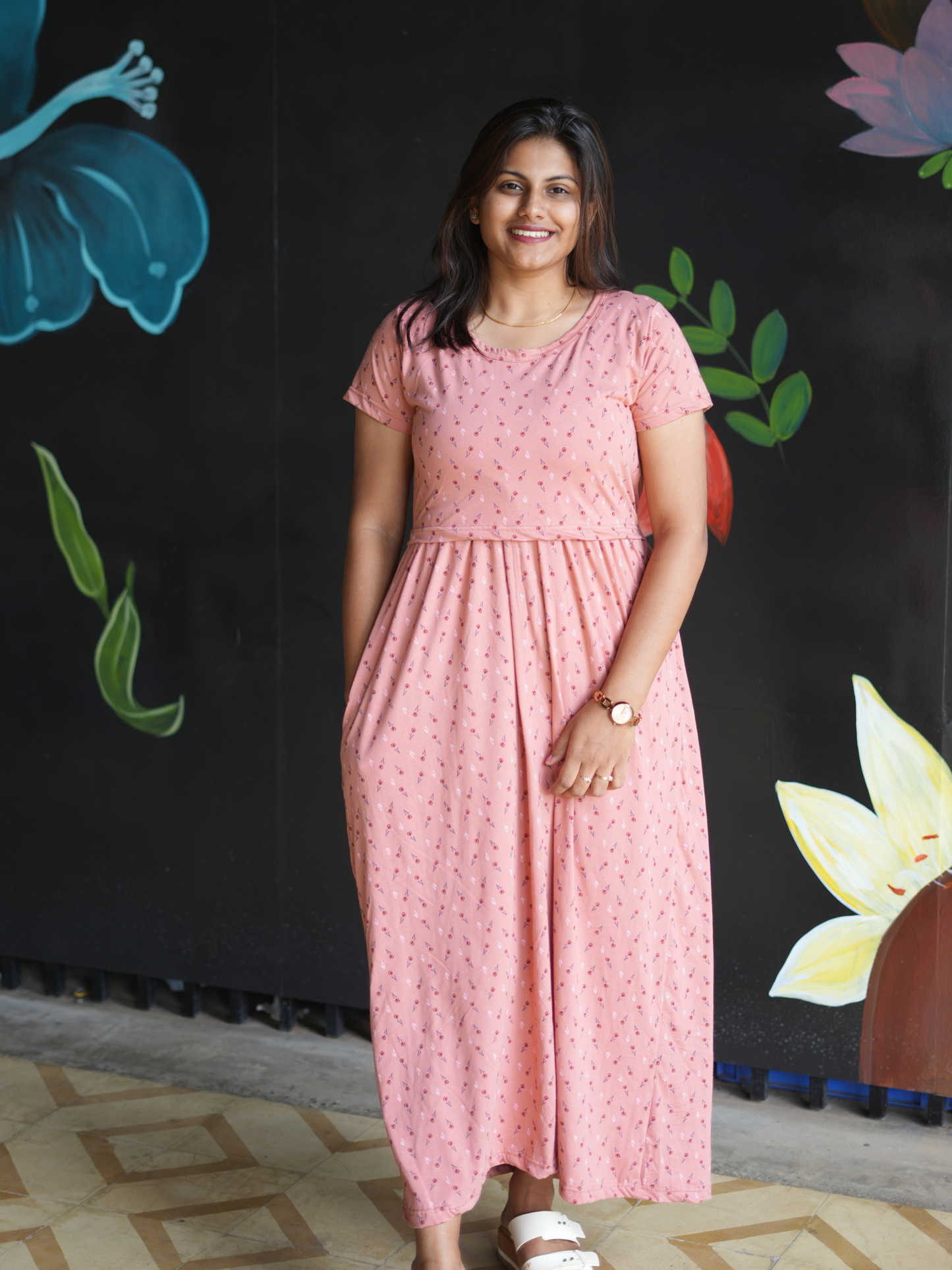 Peach Tulip | Zipless Maternity Maxi | Full Length