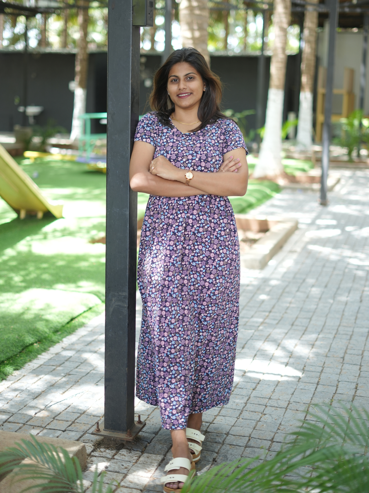 Palm Leaf | Zipless Maternity Maxi | Full Length | Normal Sleeve