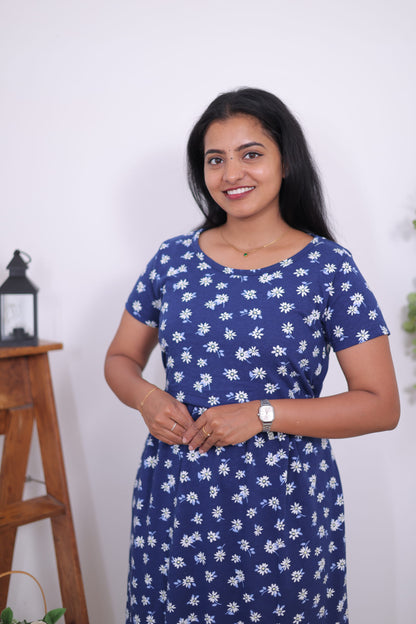 Blue Blossom | ZIPLESS Maternity MAXI | CALF LENGTH