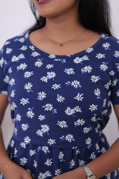 Blue Blossom | ZIPLESS Maternity MAXI | CALF LENGTH