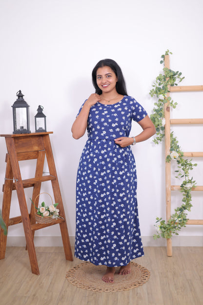 Blue Blossom | ZIPLESS Maternity MAXI | CALF LENGTH