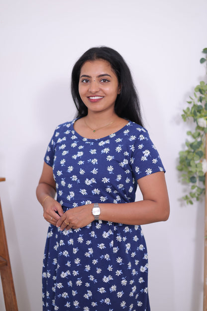 Blue Blossom | ZIPLESS Maternity MAXI | CALF LENGTH