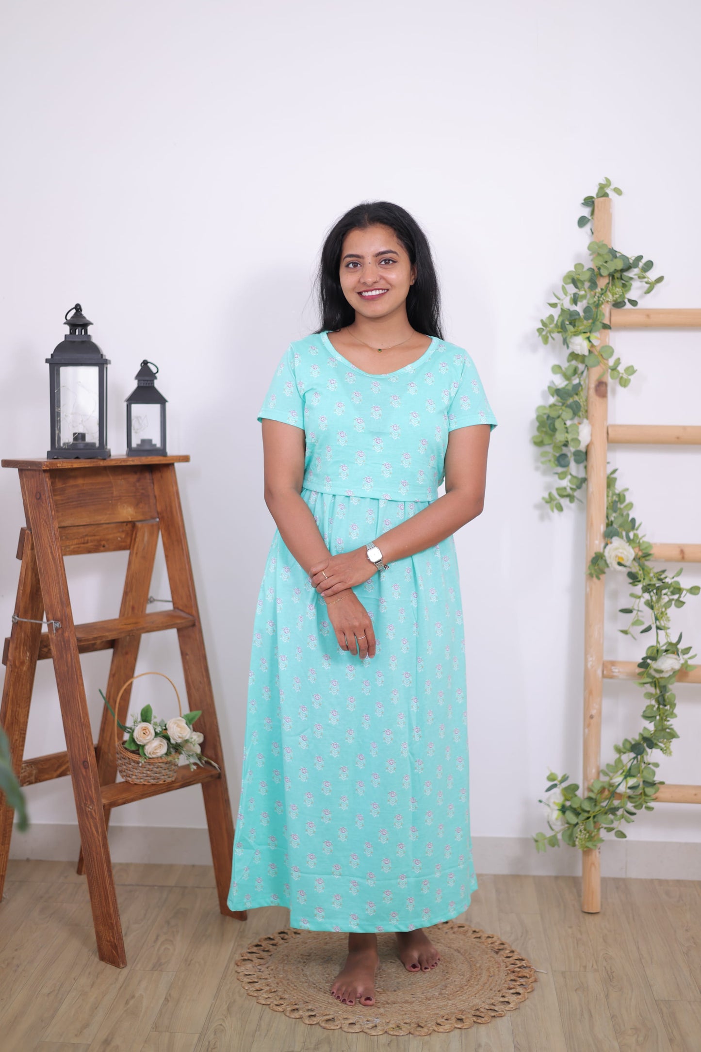 Floral blue | Zipless Maternity Maxi | Full Length