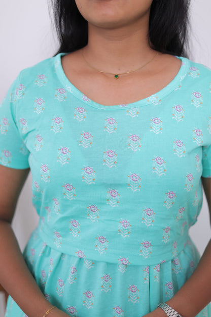 Floral blue | Zipless Maternity Maxi | Full Length