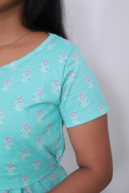Floral blue | Zipless Maternity Maxi | Full Length