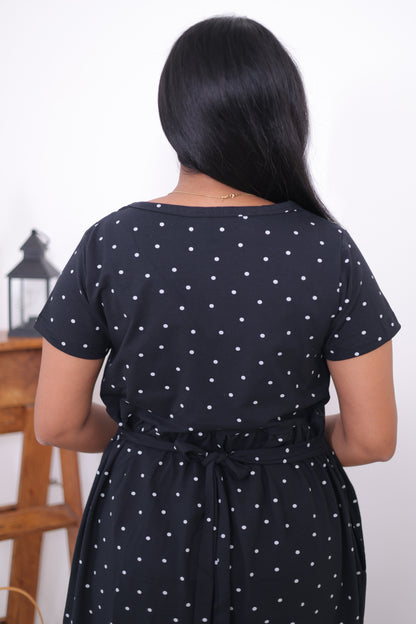Midnight Polka | ZIPLESS MATERNITY MAXI | CALF LENGTH