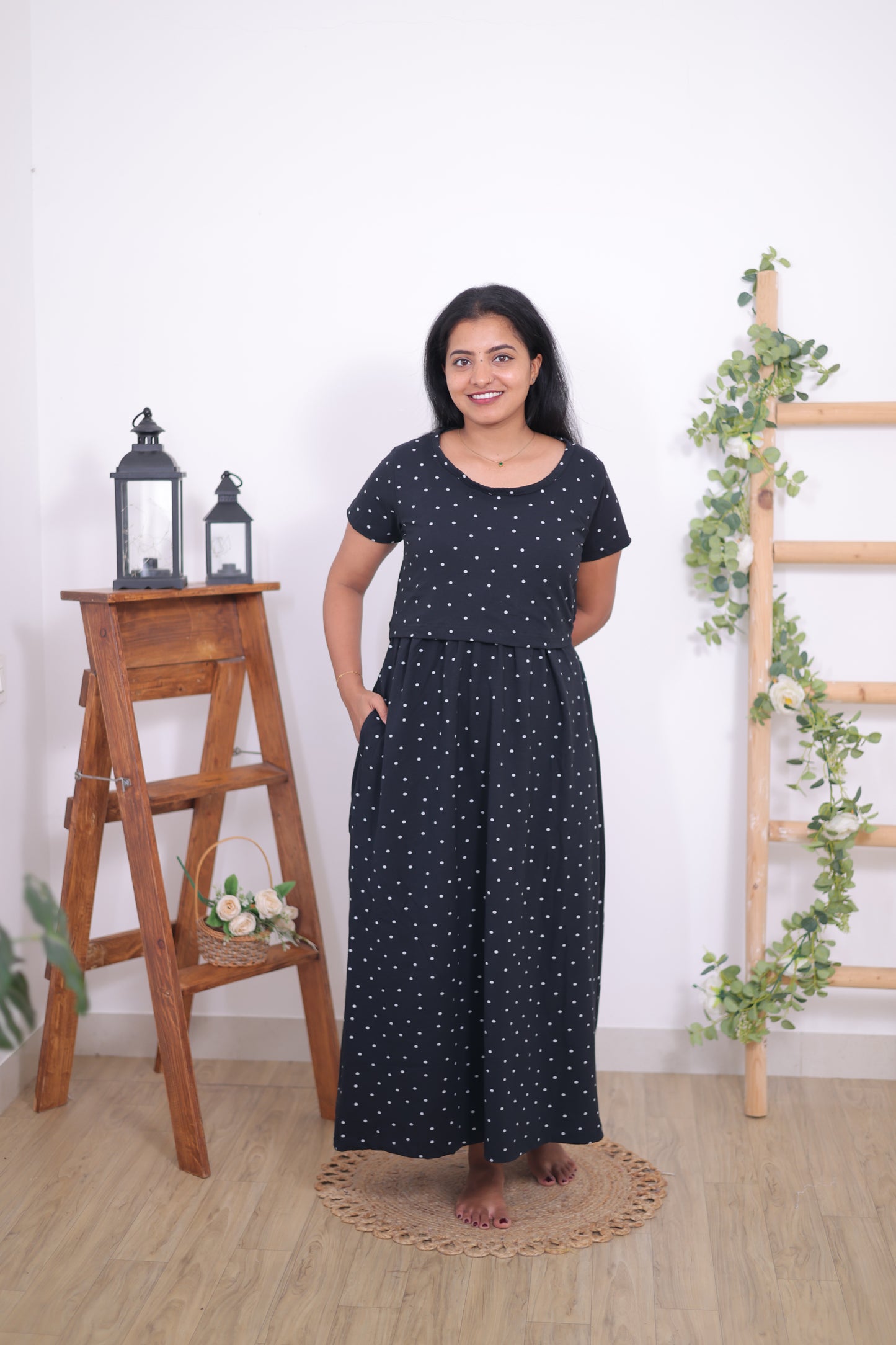Midnight Polka | ZIPLESS MATERNITY MAXI | CALF LENGTH