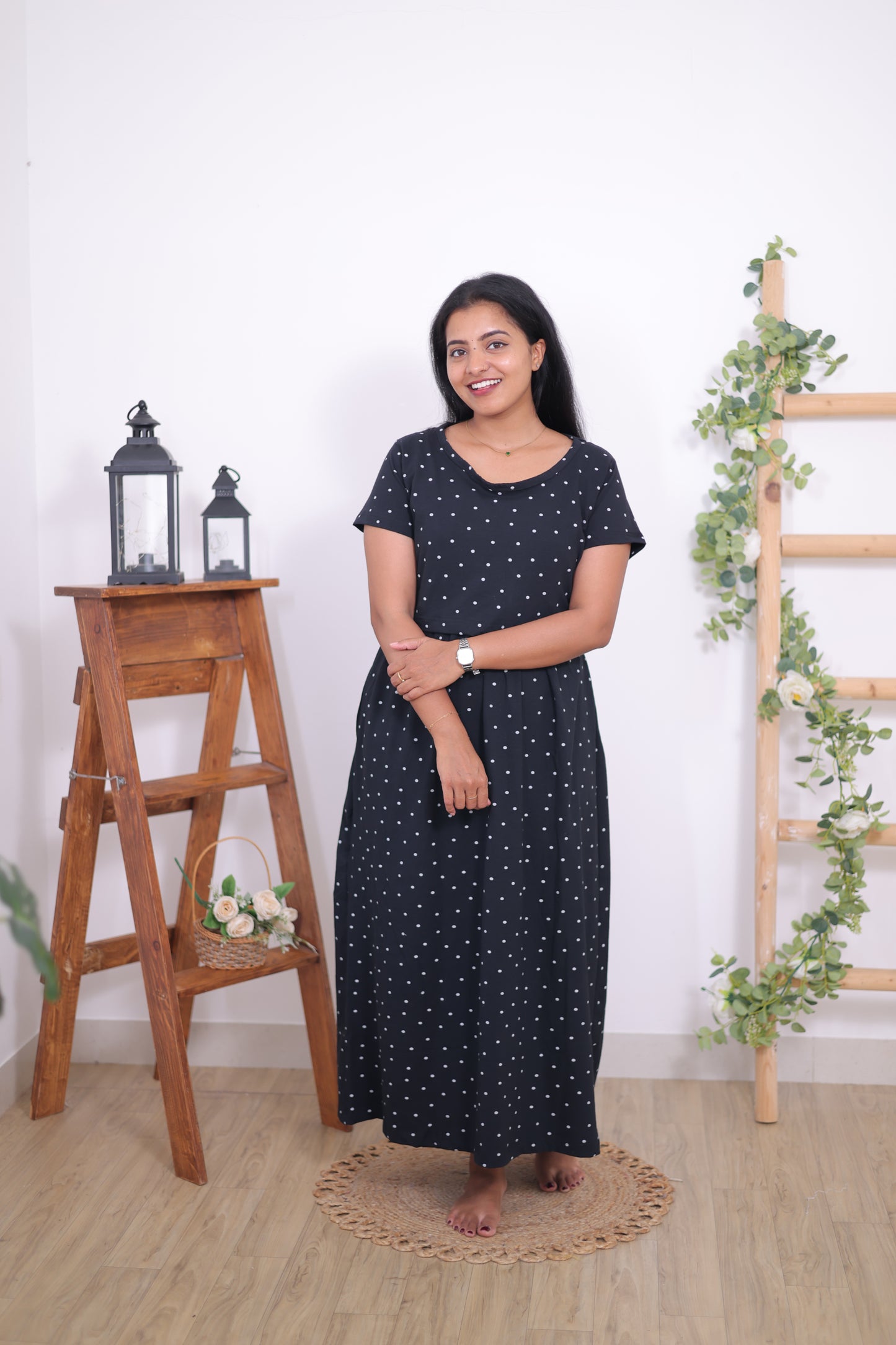 Midnight Polka | ZIPLESS MATERNITY MAXI | CALF LENGTH