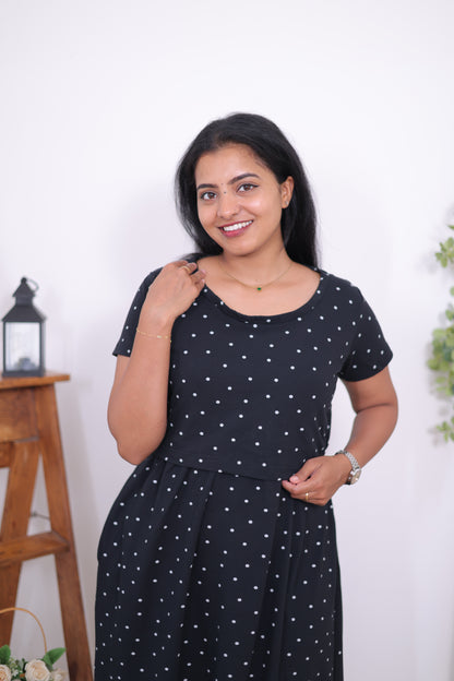 Midnight Polka | ZIPLESS MATERNITY MAXI | CALF LENGTH