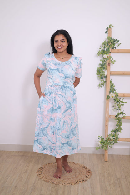Ocean Swirl | Zipless  Maternity Maxi | Calf Length