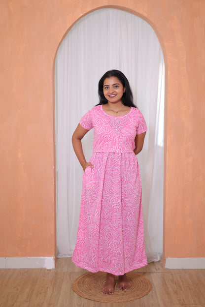 Pink floral | Zipless Maternity Maxi | Full Length