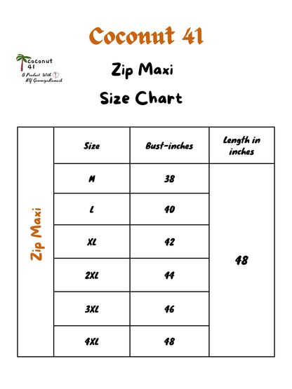 Zip maxi size chart