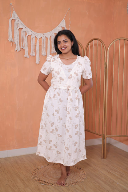 Sunset Blaze | Zipless Maternity Maxi | Puff Sleeve | Calf Length